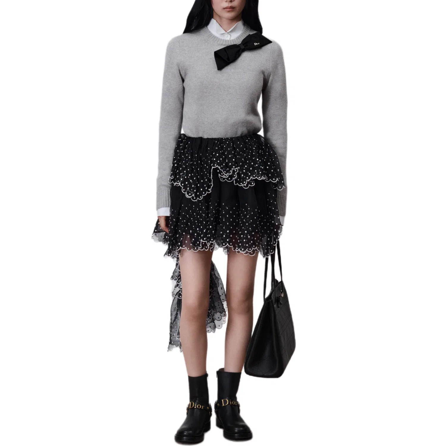 Женский свитер с круглым вырезом, свободного кроя Crew Neck, DIOR, Gray — фото 3