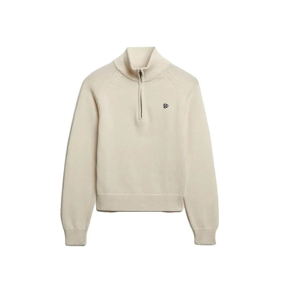 Свитер половинная молния Superdry Essentials Slim Knit, бежевый — фото 3