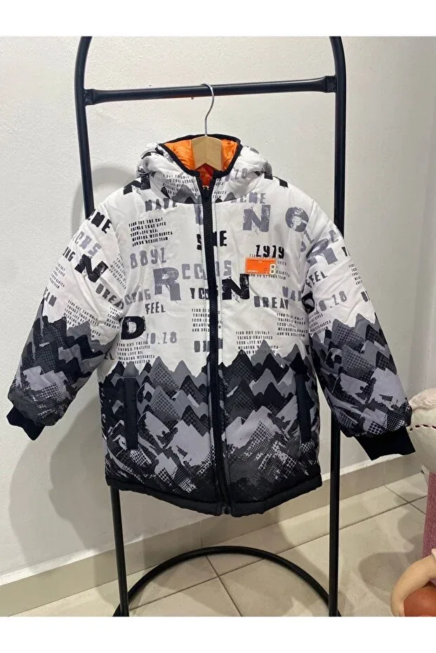 Детское пальто для девочек двустороннее Double sided coat Mama Choice, Orange — фото 3