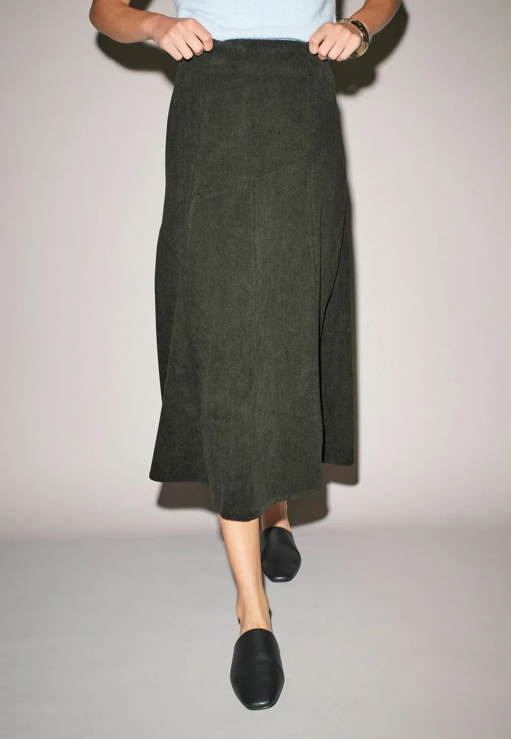 Укороченный крой - вельветовая макси-юбка - юбка А-силуэта Next, Khaki Green — фото 2