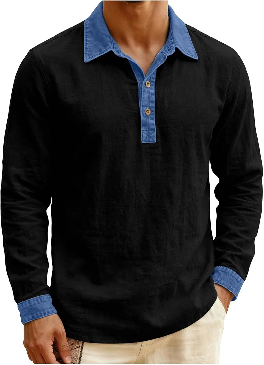 Мужская рубашка с принтом и заплатками, Long Sleeve T-Shirt, чёрный