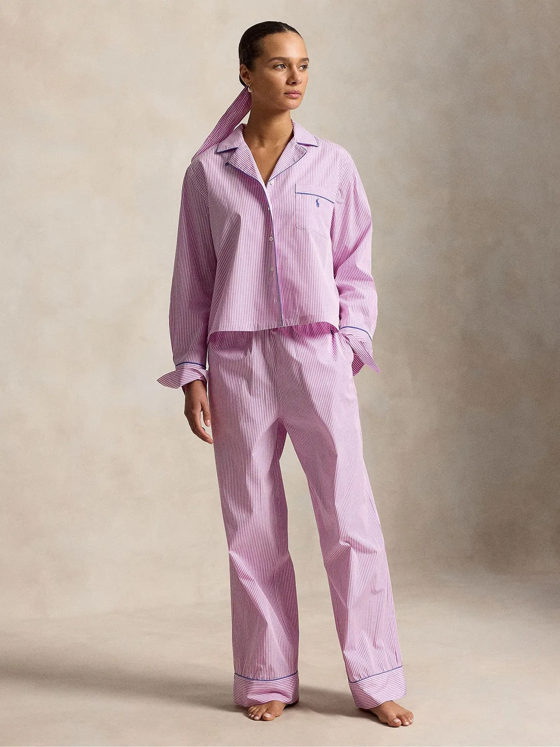 Пижамный набор, полоски, модель Shirting Stripes Polo Ralph Lauren, розовый