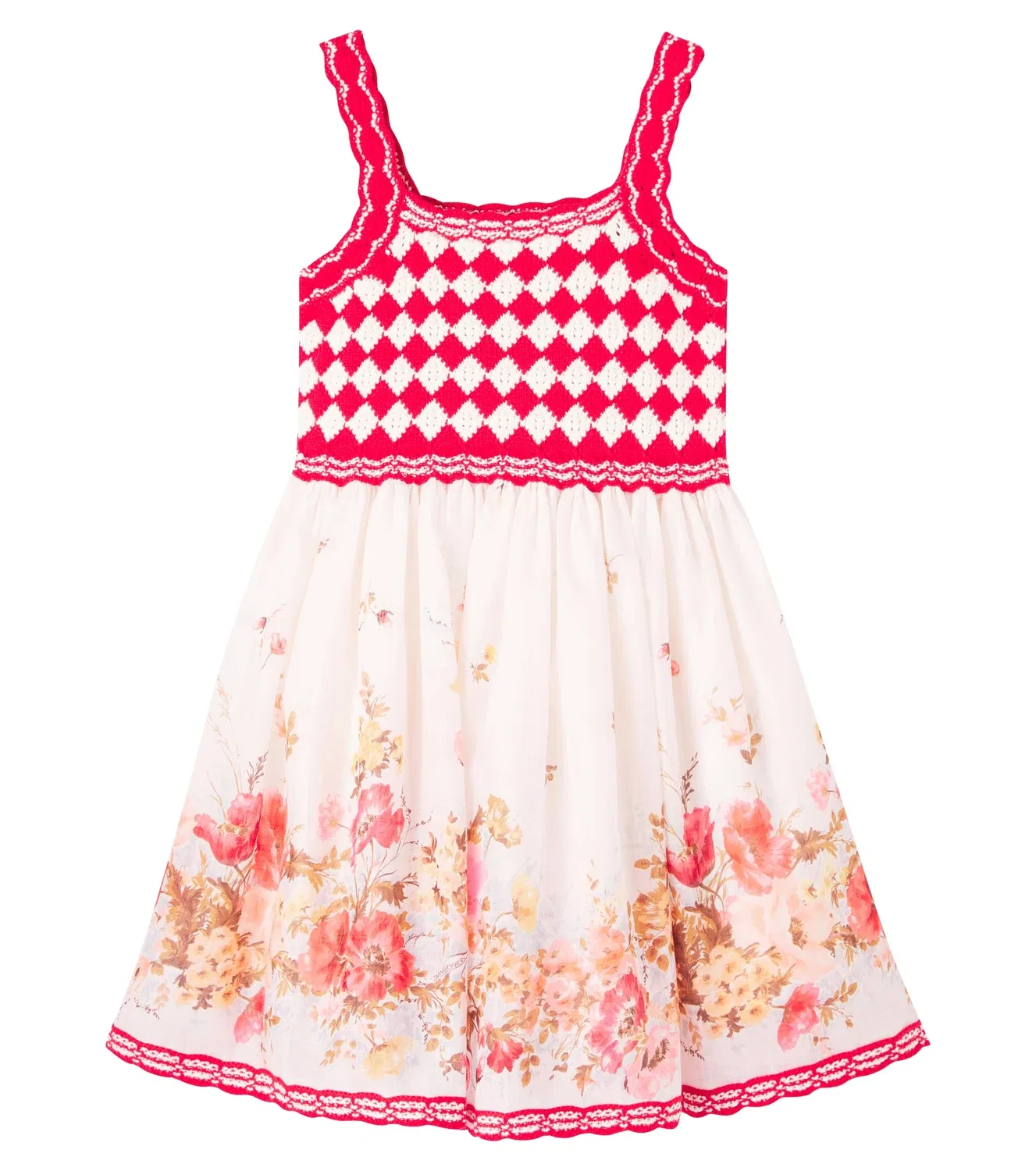 Платье хлопковое с цветочным рисунком Zimmermann Kids, красный