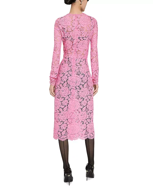 Женское кружевное платье Cordonetto lace sheath dress Dolce & Gabbana, розовый — фото 4