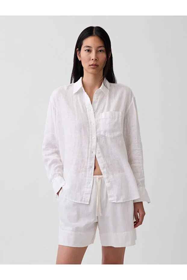 Женская свободная рубашка из льна Gap, White-007