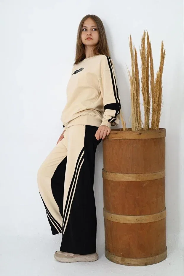 Детский спортивный костюм для девочек из 2 предметов Oversize Joui Co, Light Coffee — фото 2