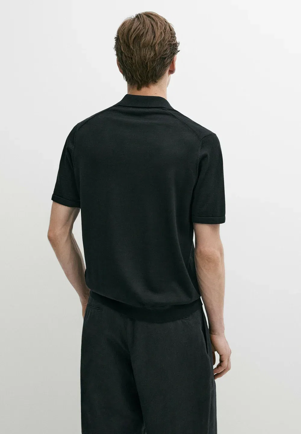 Вязаный поло-свитер с ромбовидным узором - рубашка поло Massimo Dutti, Black — фото 3