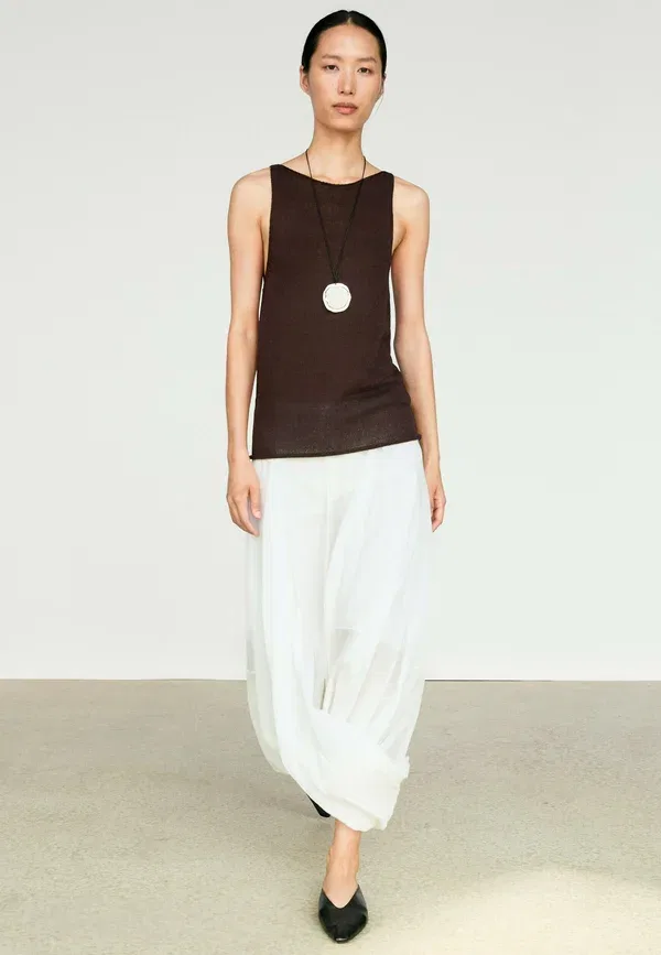 Топ с воротником-лодочкой Fine-Knit halter top Massimo Dutti, крапчатый темно-коричневый — фото 2