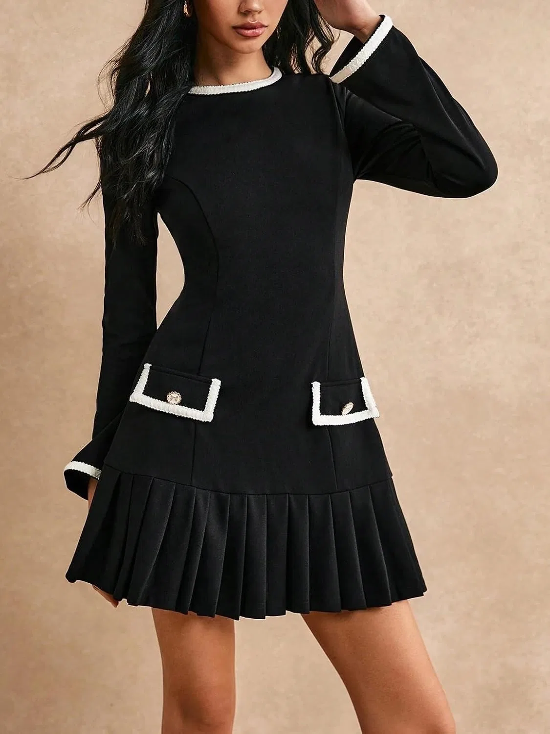 Женское A-силуэта платье с цветовыми блоками, Black — фото 3