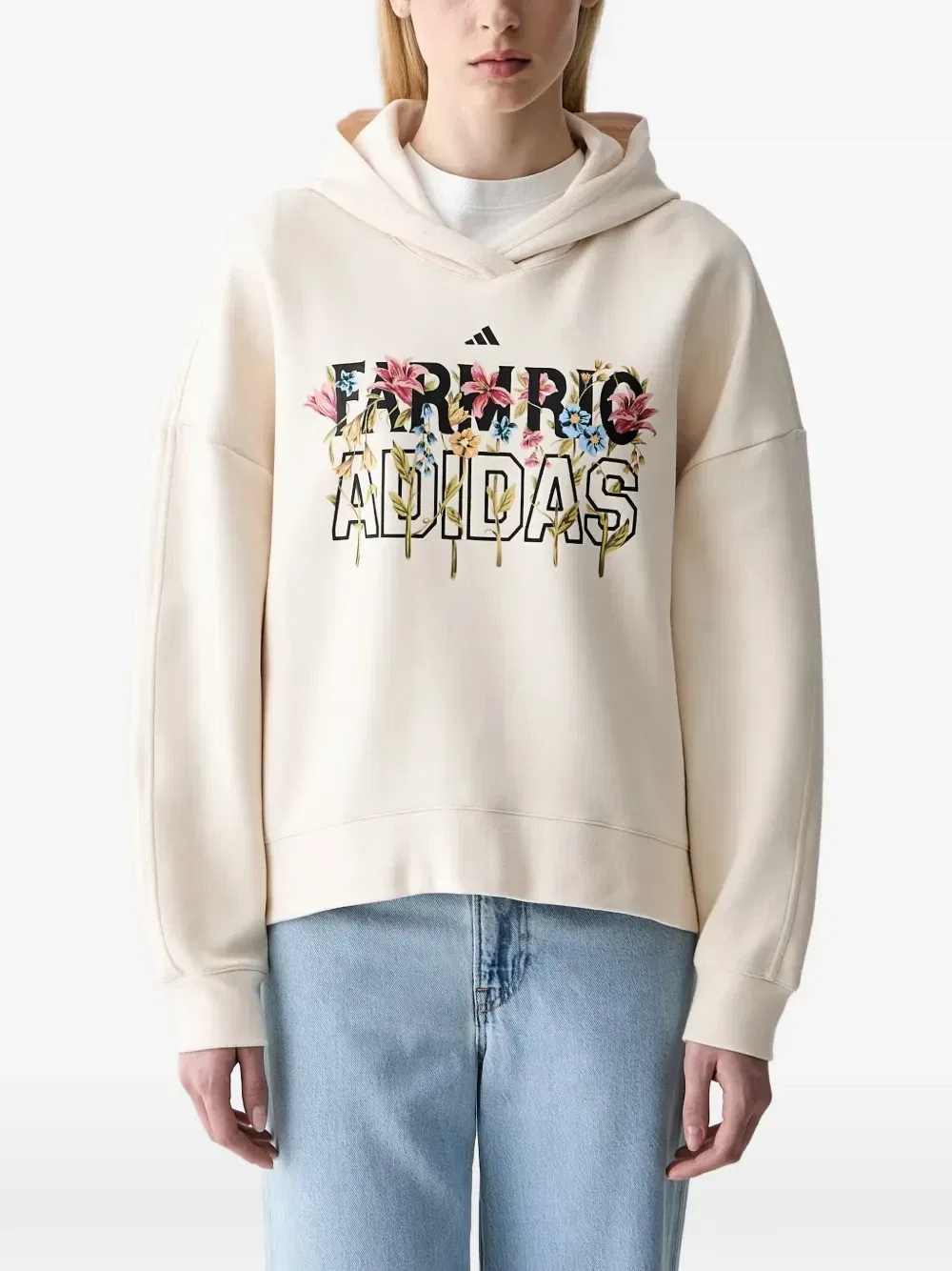 Худи adidas X Farm Rio с цветочным принтом и логотипом, бежевый