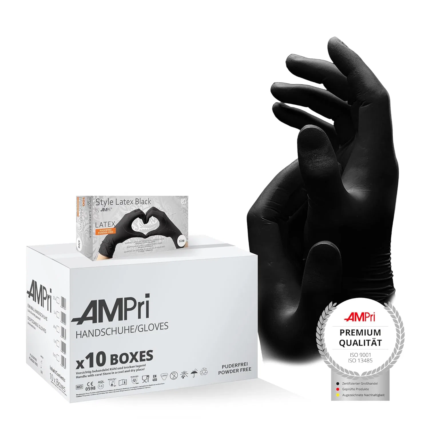 Перчатки латексные AMPRI, 1000 шт, размер L, Black
