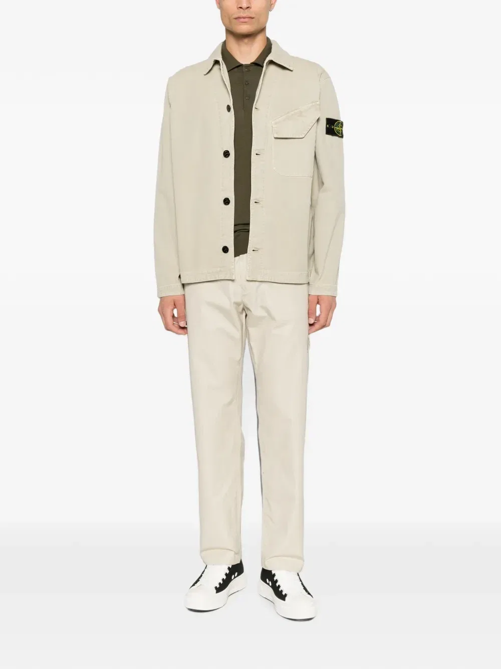 Куртка-рубашка с логотипом и нагрудным карманом Stone Island, бежевый — фото 2