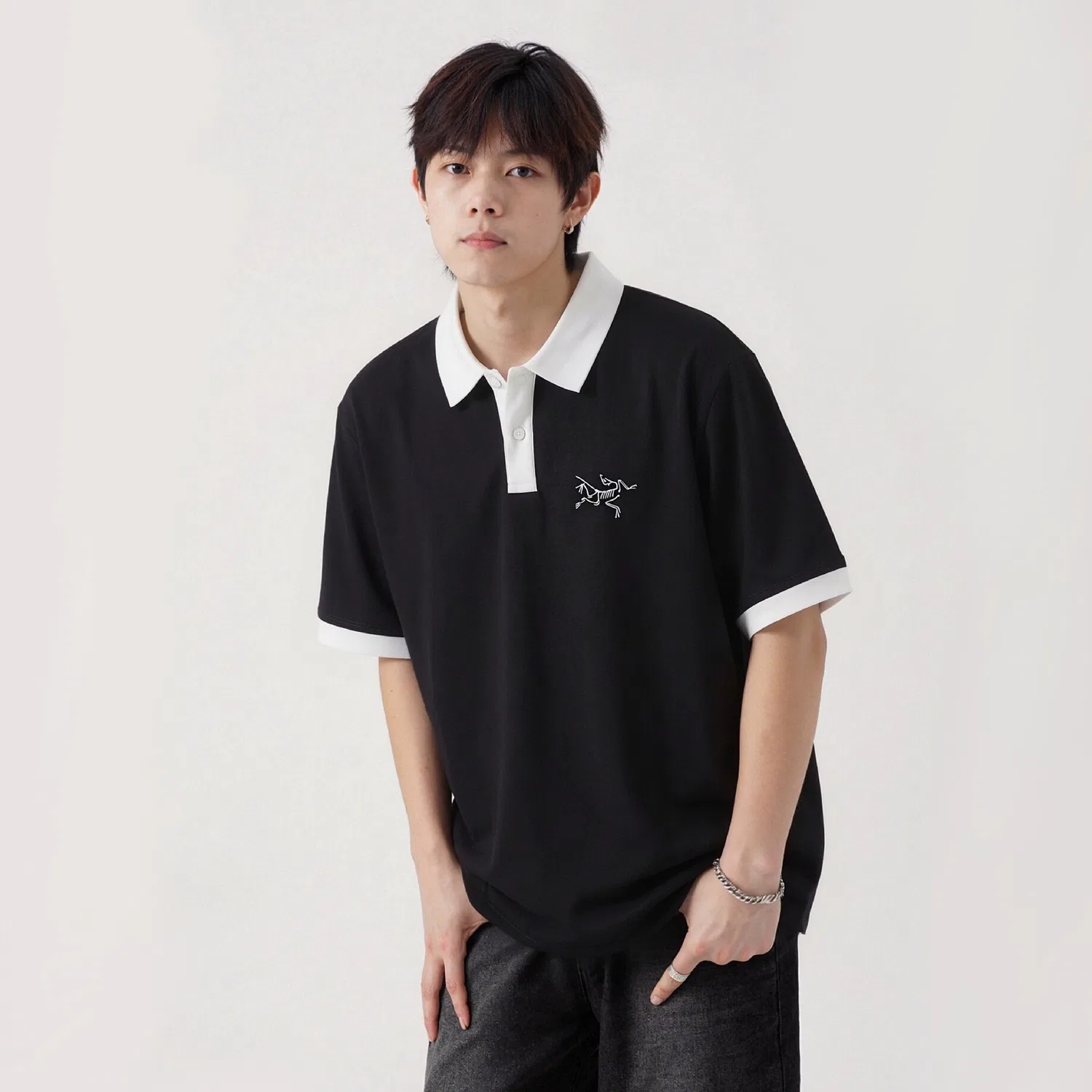 Детская футболка хлопковая с поло-воротником KRAGG T Shirts Arcteryx, Black — фото 4