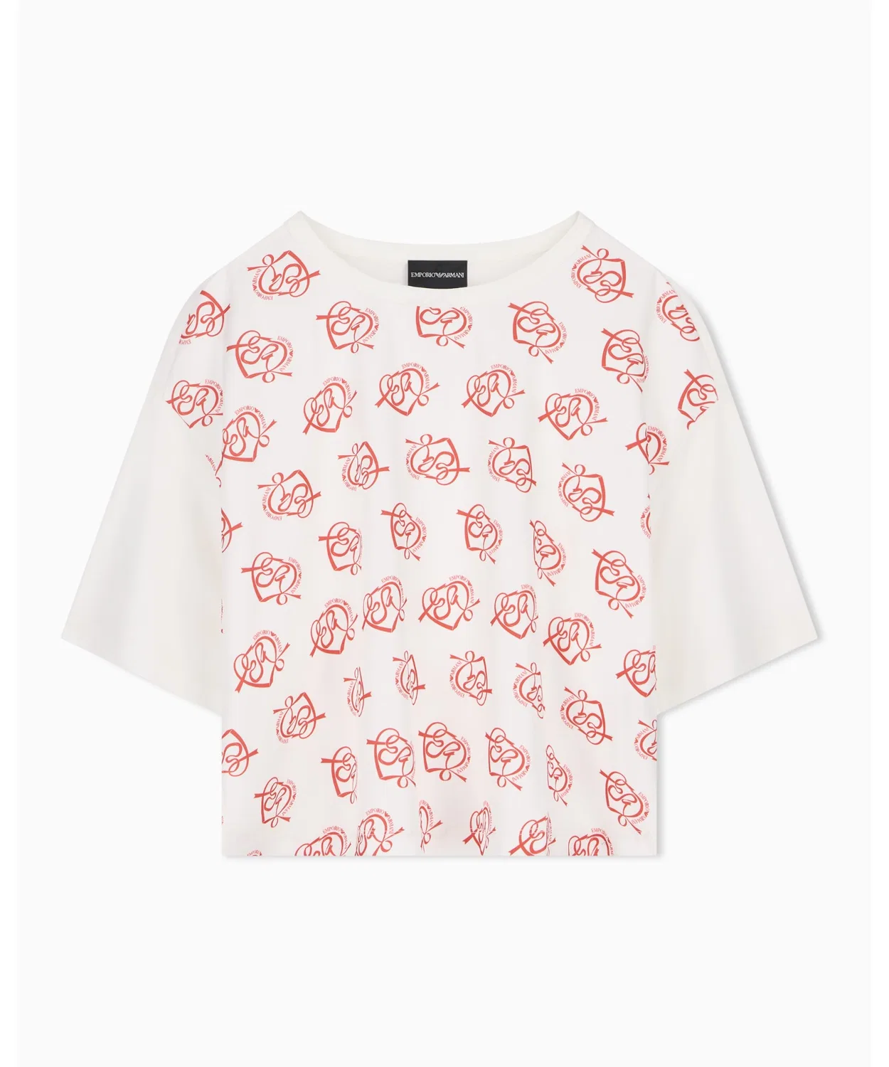 Женская футболка с принтом, хлопковая, модель Heart Print EMPORIO ARMANI, Белый