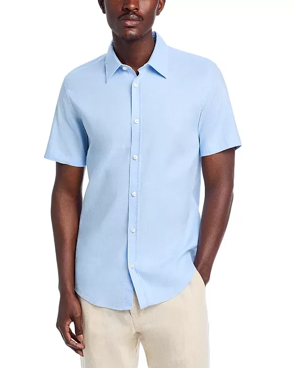Мужская рубашка с коротким рукавом Roan Slim Fit Linen Kent Collar Shirt Boss, Light Pastel Blue