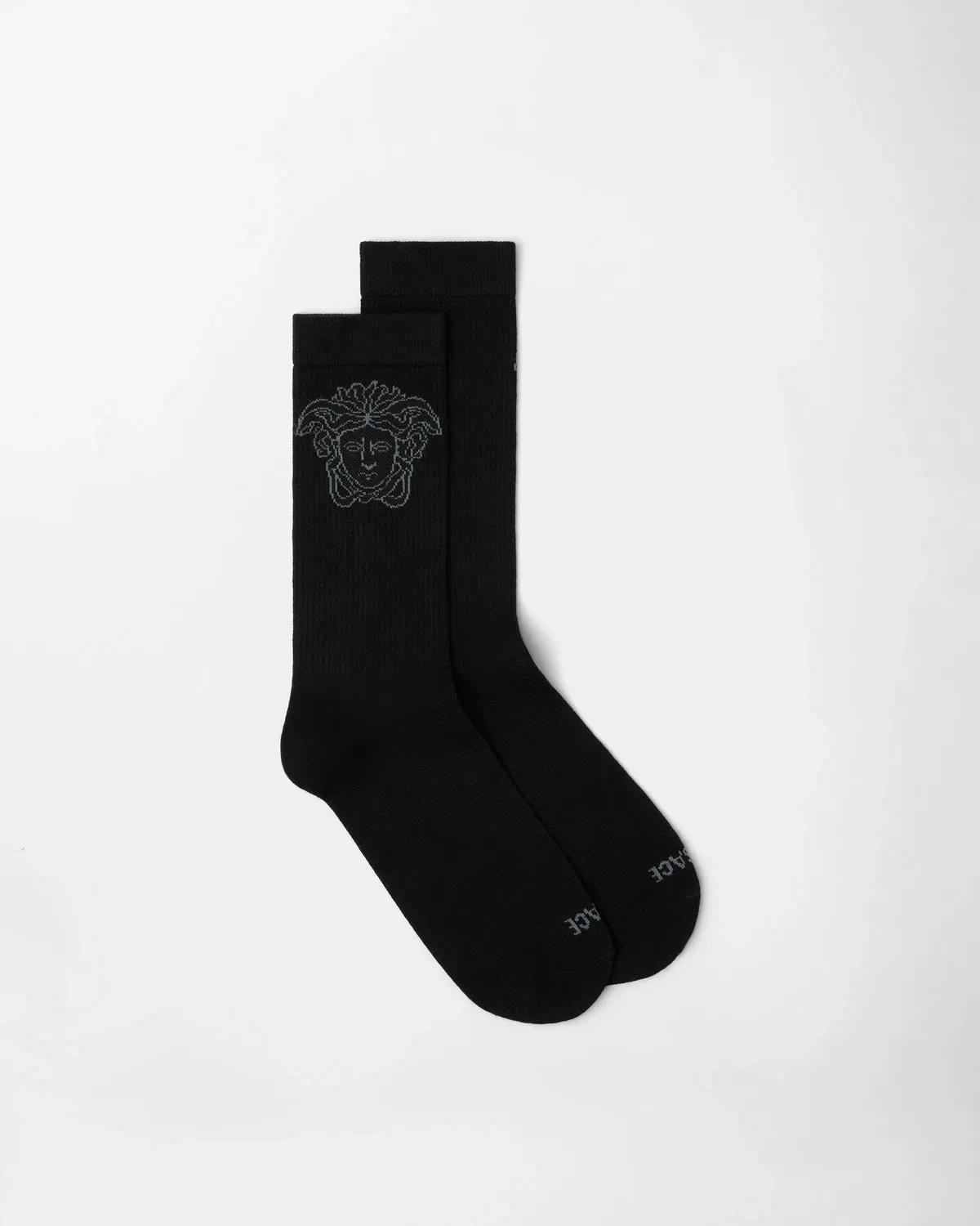 Жаккардовые хлопковые носки в рубчик VERSACE, черный