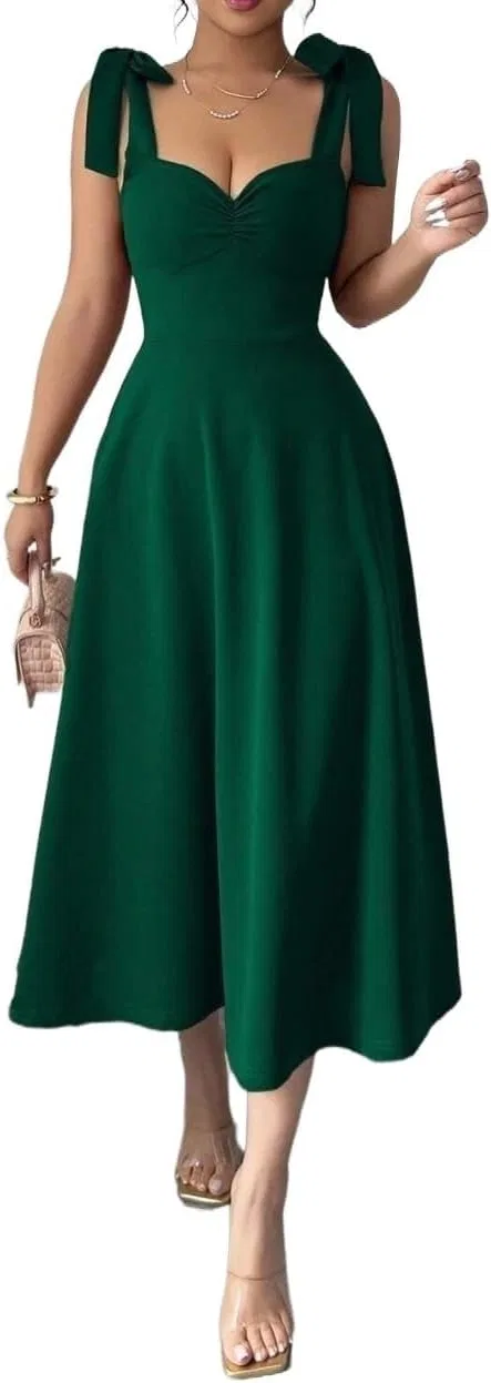 Женское повседневное платье миди с асимметричным вырезом Dark Green