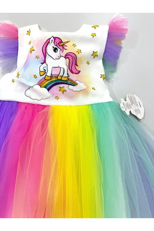 Детское платье для девочек с принтом Unicorn Tulle Party Esterella, Multicolor — фото 4