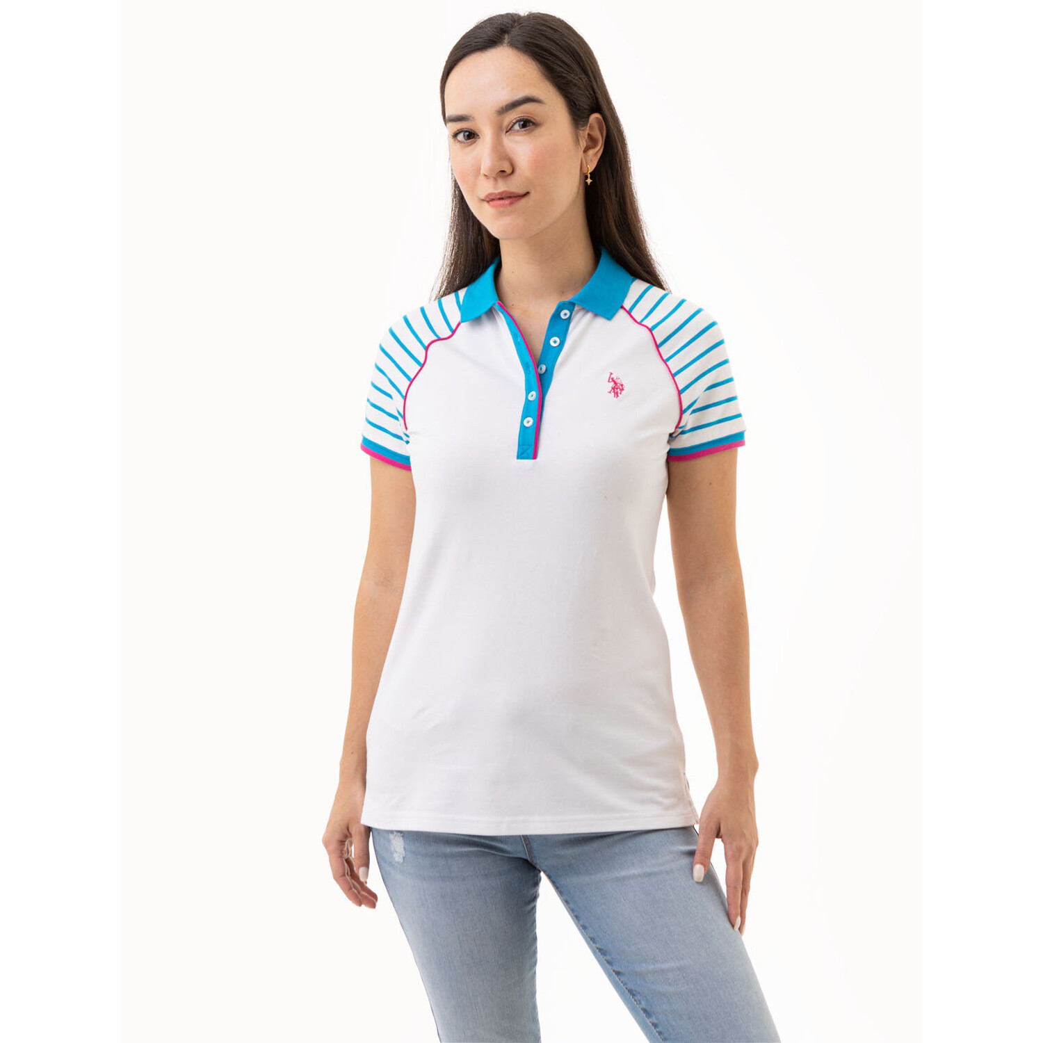 

Футболка-поло U.S. Polo Assn. Raglan Stripe, белый/голубой
