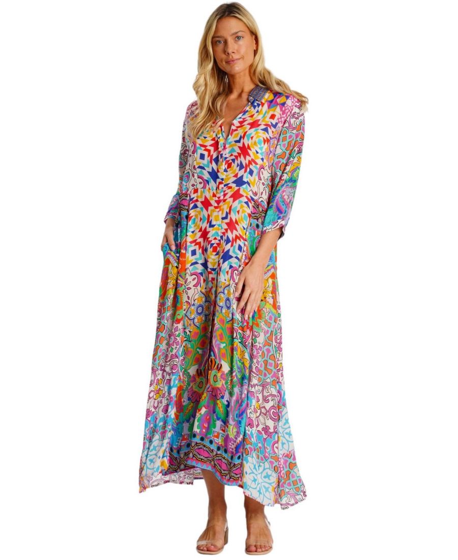 

Женское длинное летнее платье-накидка с воротником и боковыми разрезами La Moda Clothing, No Color