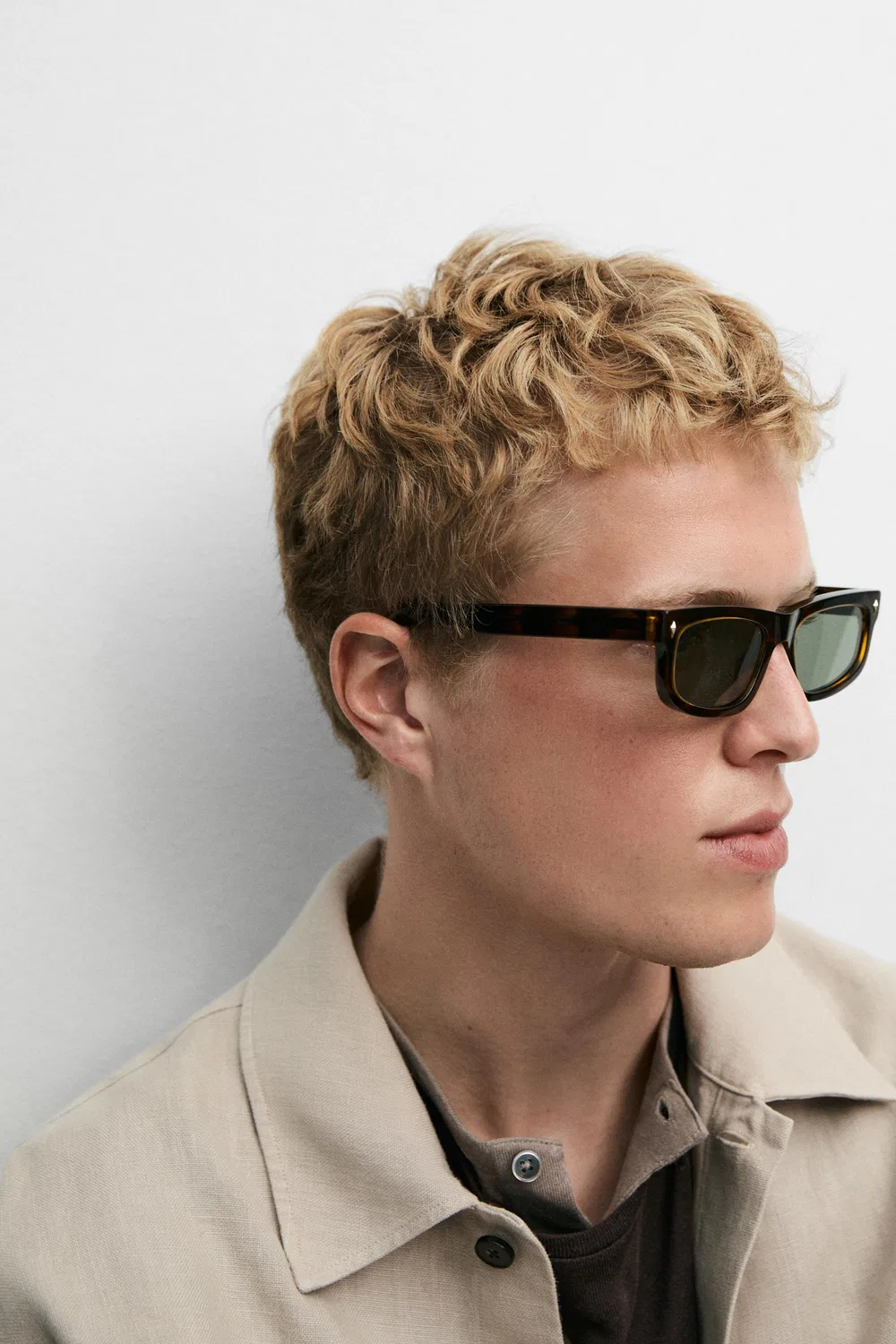 Рубашка-куртка Massimo Dutti, оверсайз, бежевый — фото 4