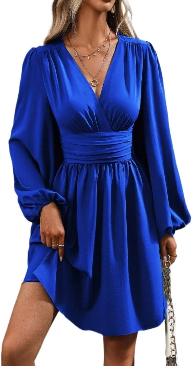Женское платье-запах с длинным рукавом, Royal Blue
