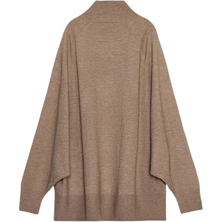 Женский свитер с полу-водолазкой, средней плотности, Brown/Dark Taupe, ZARA — фото 3
