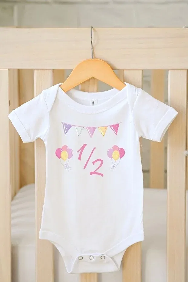 Детское боди с принтом Half Birthday 1/2 Printed Baby Body Tuğbababy, White