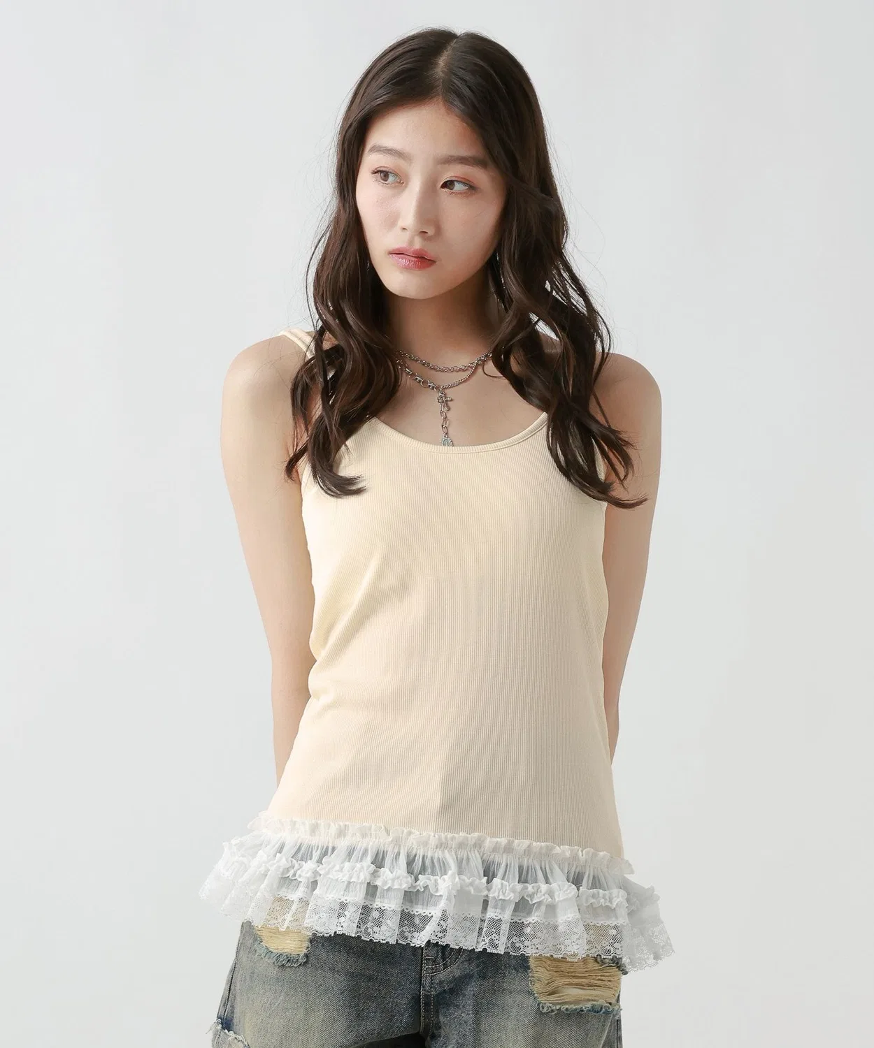 Детский топ на бретелях с кружевной отделкой и воланами, модель Layered, repipi armario, Off White