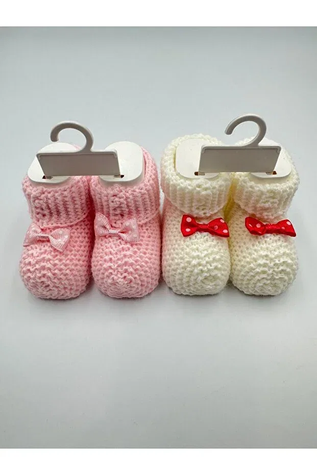 Детские пинетки для новорожденных трикотажные 2 шт Şatilli Handmade, White-Pink