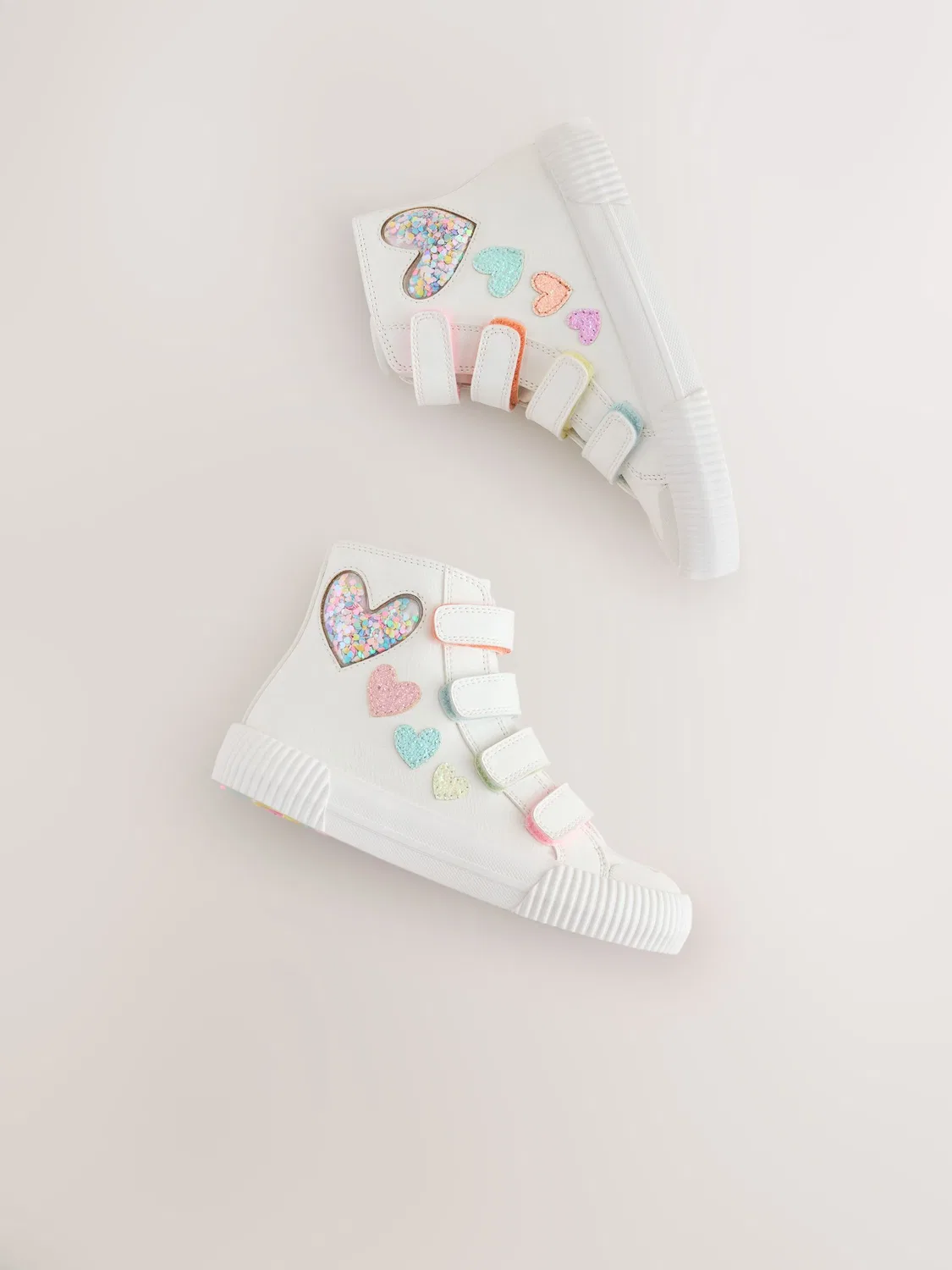 Кроссовки высокие с блестками и сердечками, White Glitter Heart Next, белый — фото 3