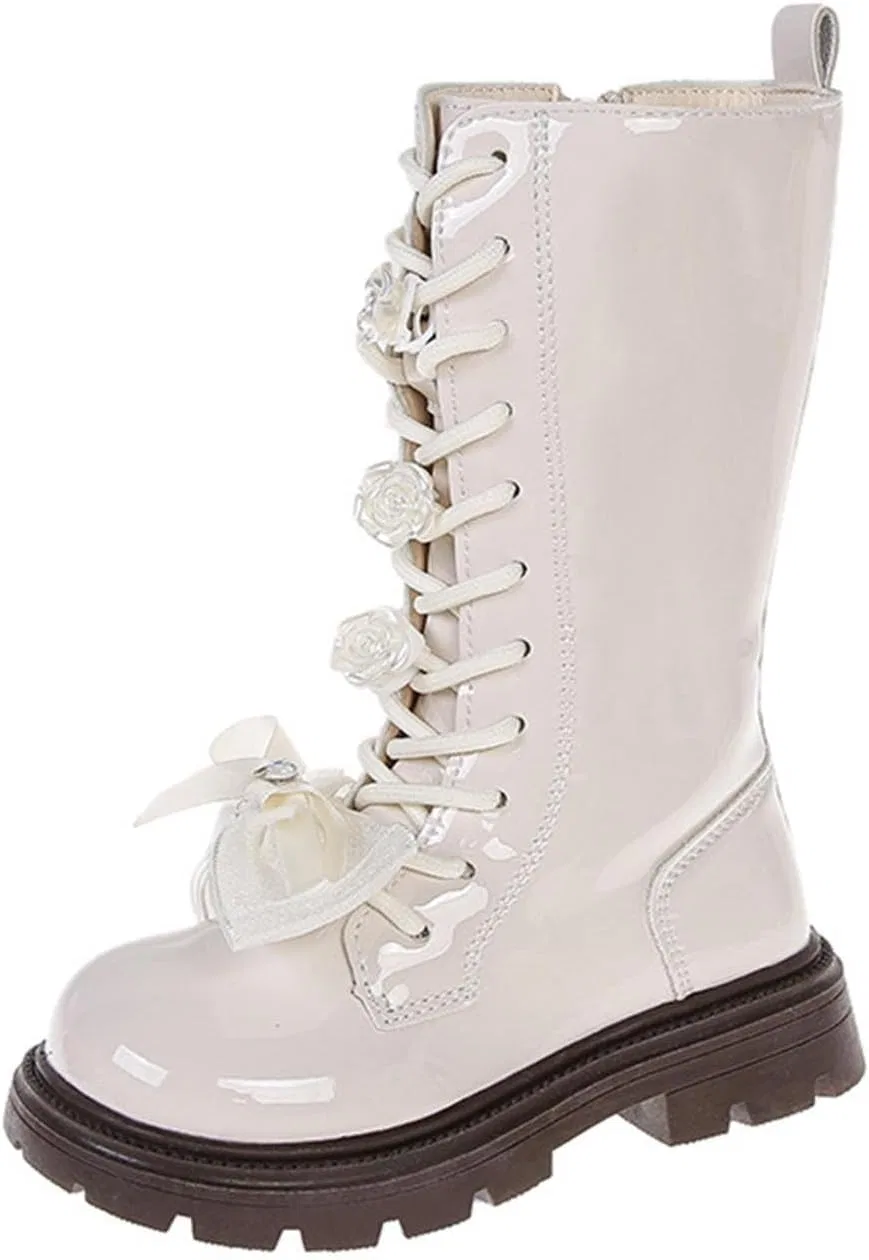 Детские ботинки на шнуровке с принтом Girls Knee High Combat Boots, Beige