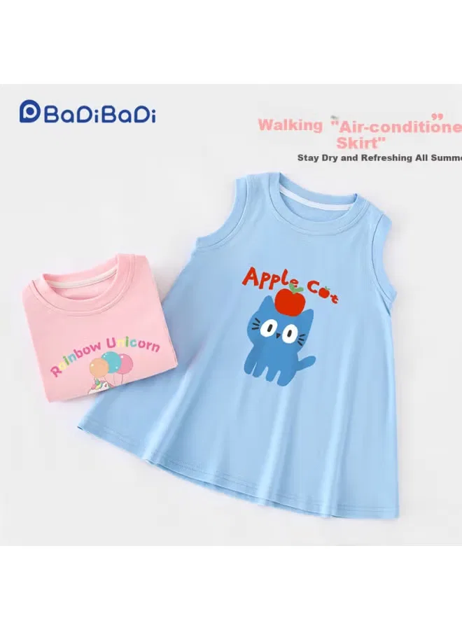 Платье с принтом яблоко и кот модель Sweet Girl Badibadi, голубой