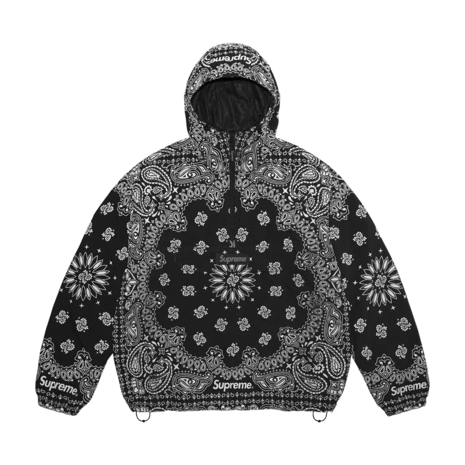 Мужское худи с принтом Supreme SS26 Reflective Bandana Anorak, черный — фото 2