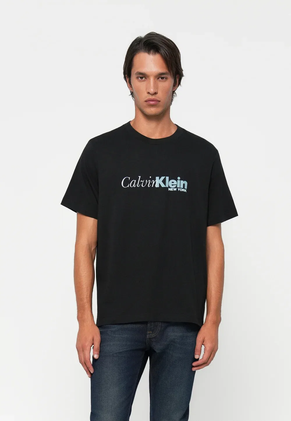 Футболка с графическим принтом, выполненным курсивом Calvin Klein, Black