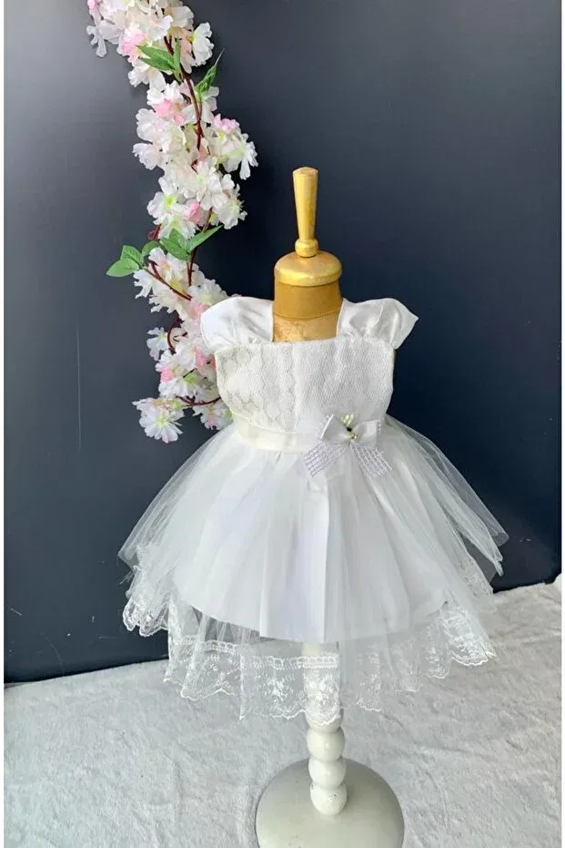 Детское платье для девочек без рукавов Petite Ponpon Baby, Ecru