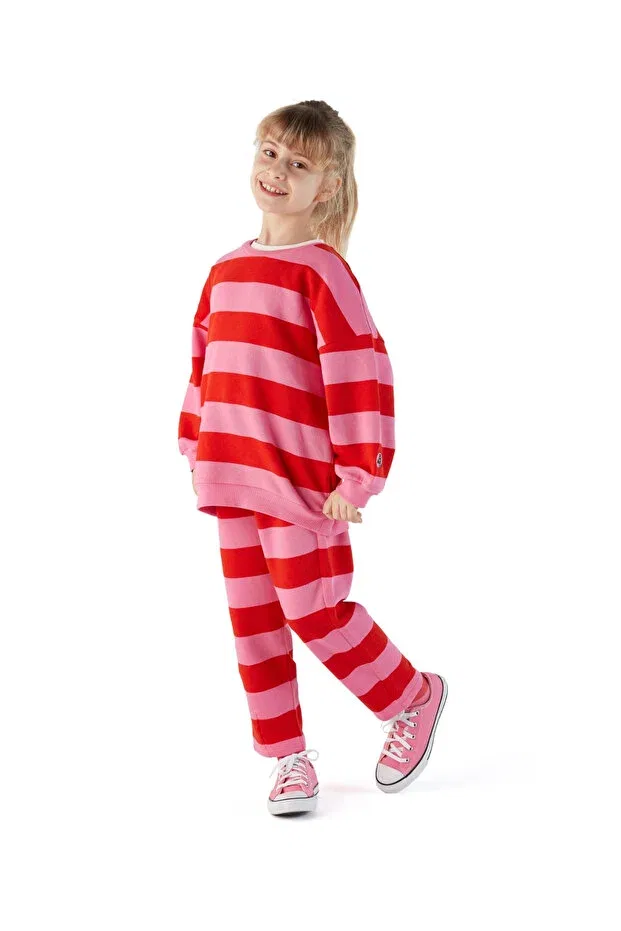 Детские спортивные штаны для девочек в полоску Zoi Zebra, Red-Pink — фото 3