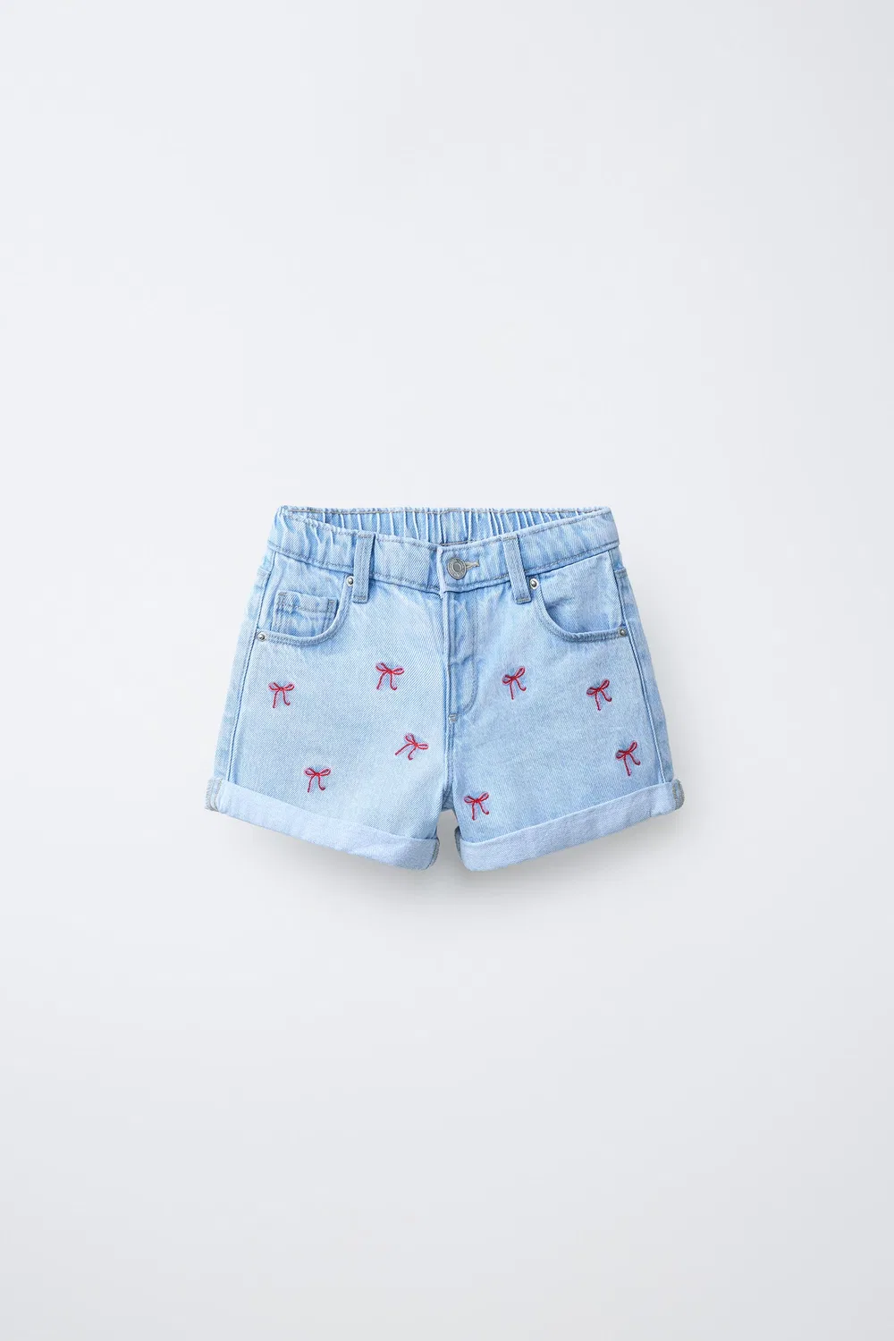 Джинсовые шорты-бермуды с вышитым бантом ZARA, Light Blue