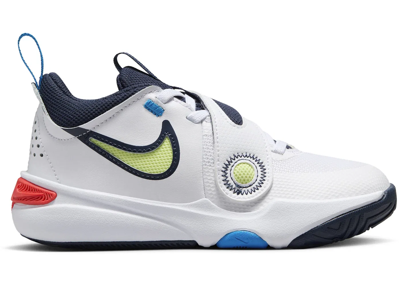Детские кроссовки для мальчиков и девочек с липучками Nike Team Hustle D 11 Nike, White Bright Crimson Photo Blue Light Lemon Twist