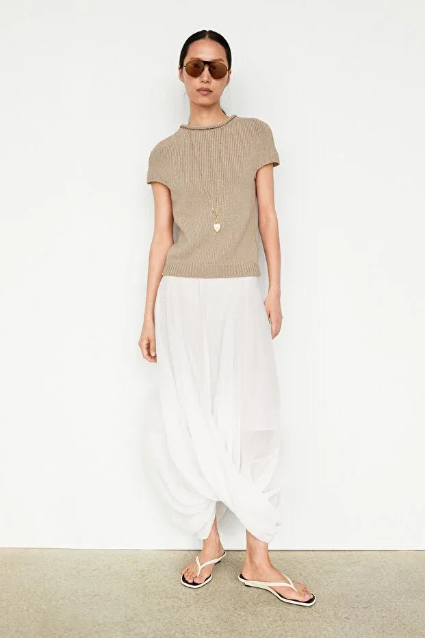 Женская футболка с коротким рукавом Massimo Dutti, Beige — фото 4