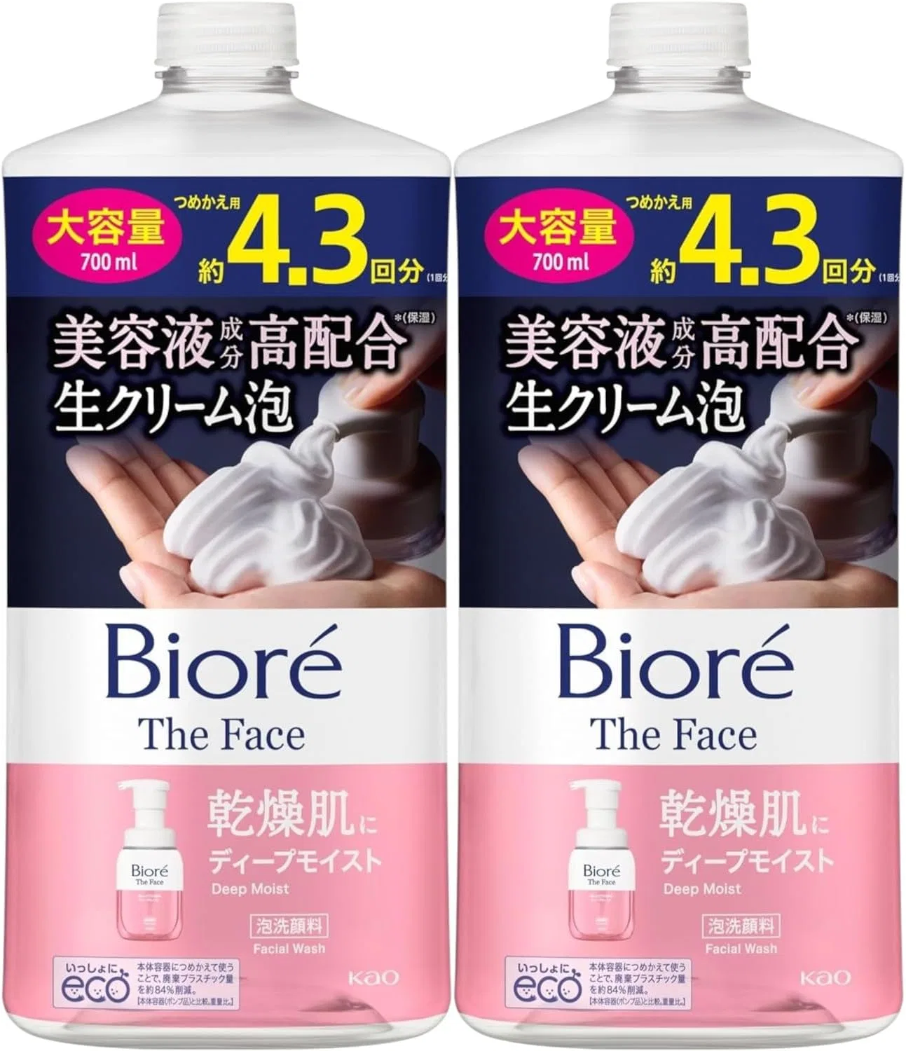 Набор Moruro — Гель-пенка для умывания Biore The Face Deep Moist увлажняющая, 700 мл, набор 2 шт