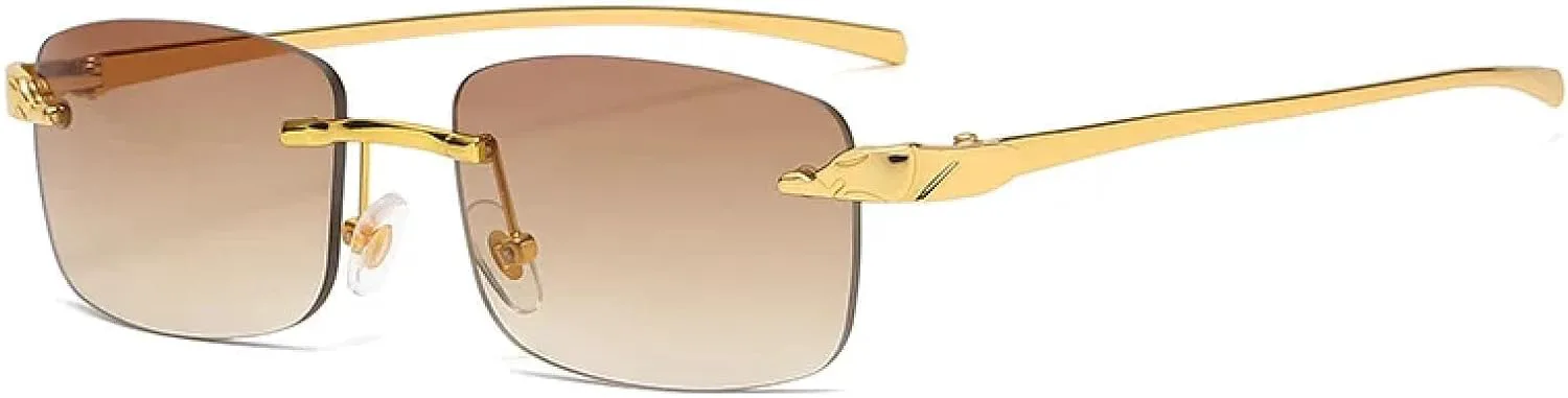 

Винтажные солнцезащитные очки без оправы для женщин и мужчин, популярные для путешествий и вождения, металлические, с защитой от УФ-излучения UV400 TVTBBVV, Tea