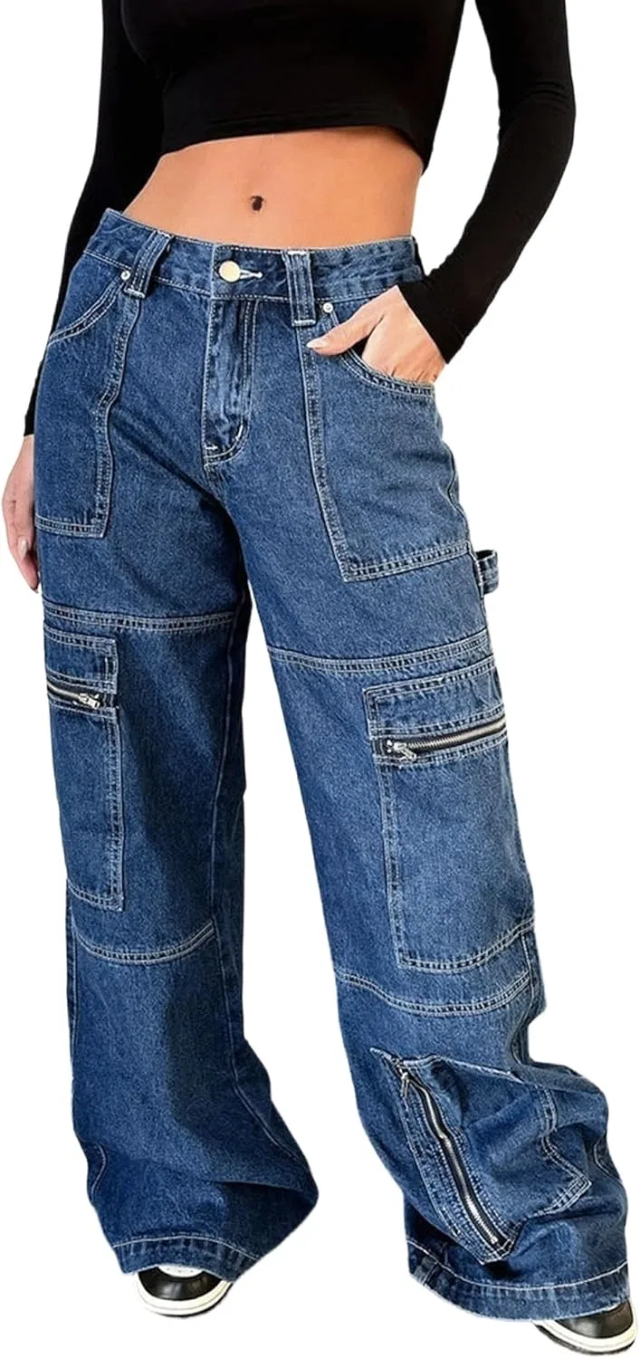 Джинсы, свободные, с карманами, Dark Blue