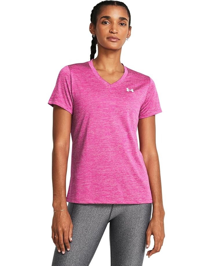 

Футболка Under Armour Tech Short Sleeve V-Neck Twist, цвет Rebel Pink/Pink Elixir/White