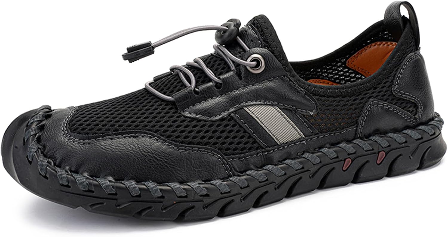 

Мужские повседневные закрытые сандалии для походов FLIOZY с сетчатыми вставками и кожаными элементами, кроссовки для прогулок, черный