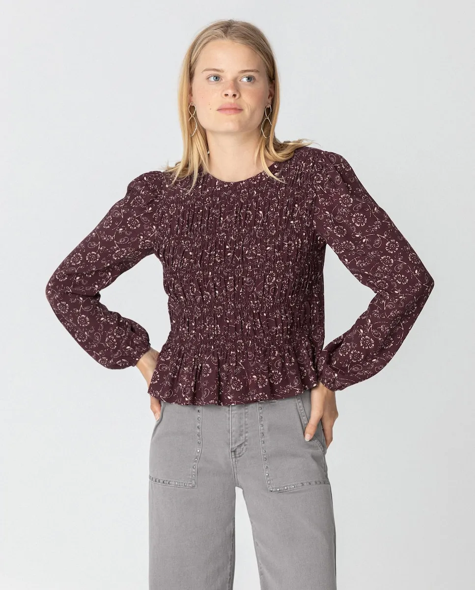 

Женская блузка с длинным рукавом, деталями сборки Noon, бордовый