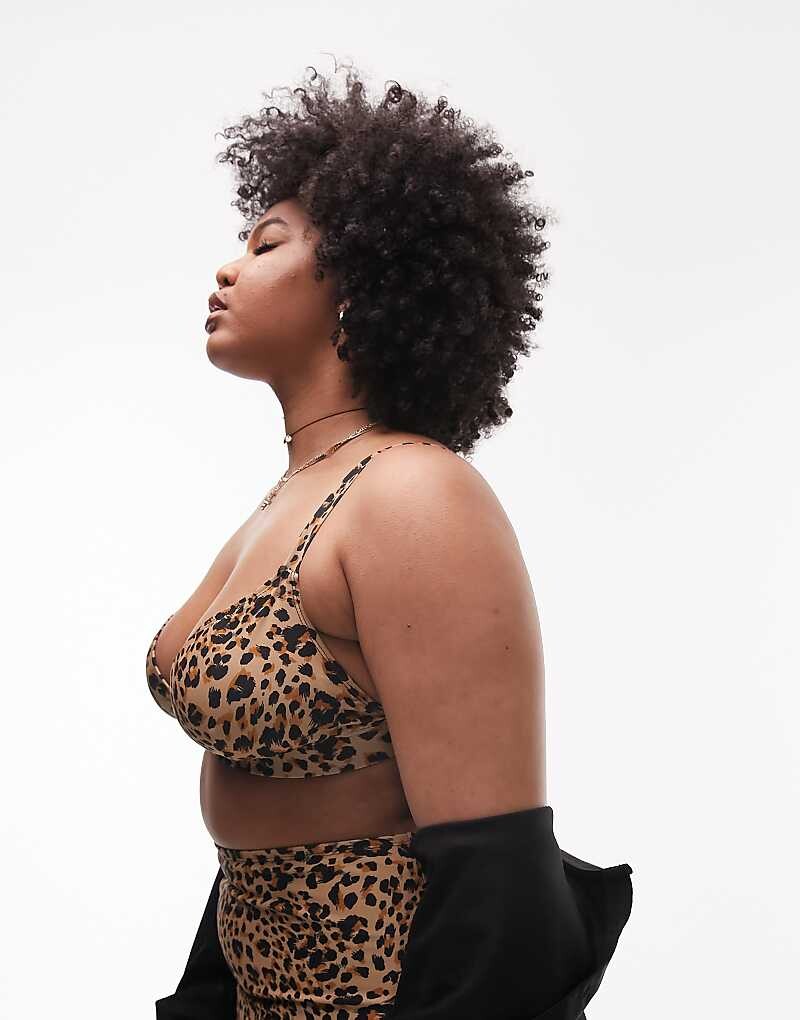 

Разноцветный бикини-топ с треугольными чашками и леопардовым принтом Topshop Curve