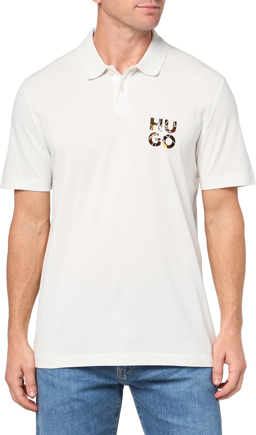 

Хлопковая поло HUGO с логотипом, Natural Cream