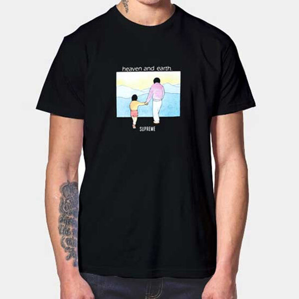 Футболка fw19 week 1 heaven and earth tee printing short sleeve black Supreme, черный — фото 2