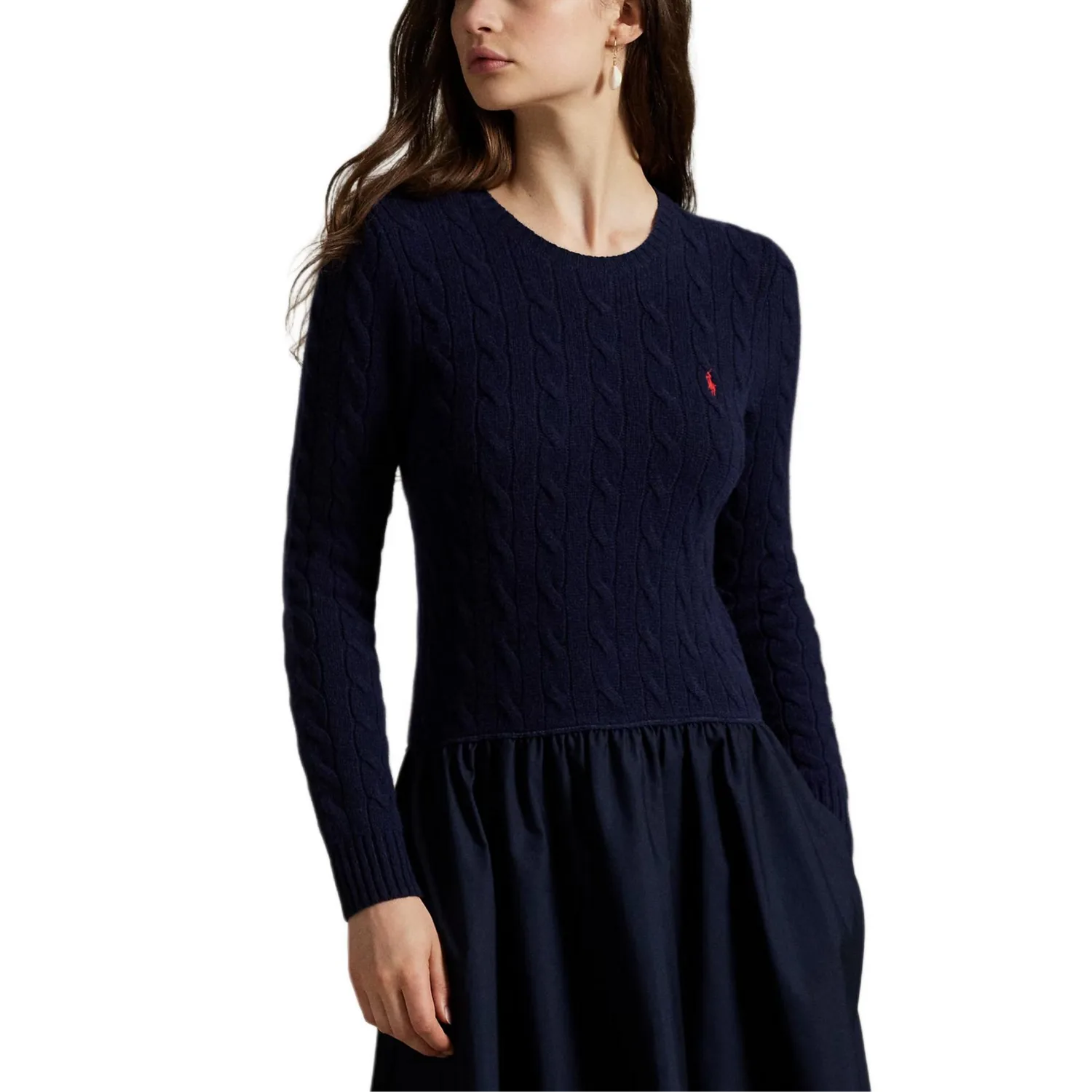 Платье-колокол из кабельной вязки Polo Ralph Lauren, hunter marine синий — фото 4